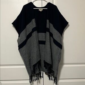 LOFT Outlet Navy and Gray Poncho Sweater